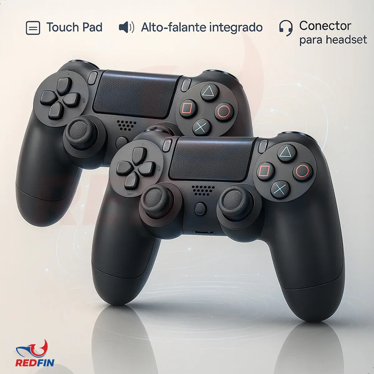 Kit 2 Controles Compatível Ps4 Cabo Controle Tv Samsung Pc P4 Ps 4 Bluetooth Dual Shock 4 Bluetooth Manete Pc Gamer Tv Smart Controle Bluetooth Sem Fio Celular Headset P2 Cor Preto - Marca Redfin